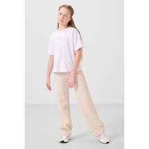 Tommylife Beyaz-bej O Yaka Baskılı Geniş Paça Standart Fit Kız Çocuk Palazzo Eşofman Takım - 75171 Beyaz/bej Beyaz - Bej