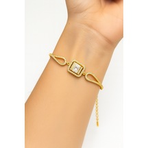 Çekirdekjewelry 925 Ayar Gümüş Altın Kaplama Baget Taşlı Bileklik Sarı