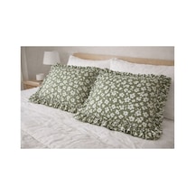 Fırfırlı Yastık Kılıfı 2 Li Set Tek Kişilik %100 Organik Pamuk 50x70 Cm 8 Farklı Desen Seçenekli Yeşil Beyaz Çiçekler