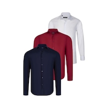 Üçlü Set G726 Dewberry Gömlek-beyaz-lacivert-bordo Beyaz-lacivert-bordo