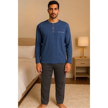 Gd Goldoremi 28301 Erkek 4 Mevsim Rahat Pamuklu Süprem Kumaş Uzun Kollu Pijama Takım İndigo