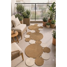 Villadia Home Textile Jüt Hasır Sarmal Kilim Yuvarlak Örgü Halı Yolluk Dekoratif Doğal Görünümlü Bohem Ev Kilimi Salon Balkon Oturma Yatak Mutfak Çocuk Odası 310bambukrem