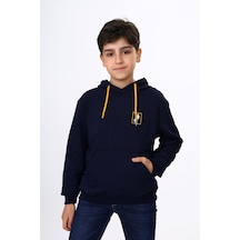 Toontoy Kids Toontoy Erkek Çocuk Relax Fit Kapüşonlu Cepli Hafif Düşük Omuz Baskılı Sweatshirt - 2 İplik Lacivert