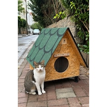Reyo Narım Bungalov Kedi Evi, Kedi Barınağı Isı Ve Suya Dayanıklı Çatı 45x60x70 Cm
