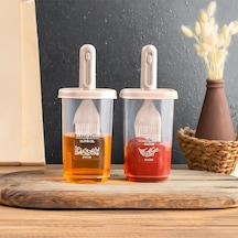 Porsima 0520 2'li Etiketli Silikon Fırçalı Yağlık - Sosluk-yağdanlık Erzak Saklama Kabı 350cc - Cappuccino Diğer