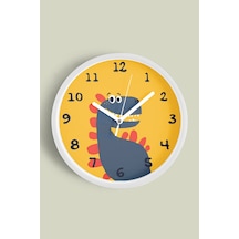 Sevimli Dinozor Çizimli Çocuk Odası Duvar Saati - 42cm - Önü Camlı Beyaz Kasa - Sessiz Mekanizma-jh1057 Beyaz