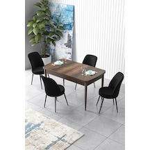 Canisa Concept Zen Serisi 80x132 Mdf Açılabilir Barok Ahşap Desen Masa Takımı Ve 4 Siyah Sandalye Masa Barok Ahşap Desen 4 Siyah Sandalye
