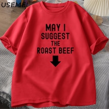 Flood Of Style Kızartma Sığır Eti T Shirt Komik Yetişkin Baskılı T Shirt Erkekler Pamuk Kısa Kollu Erkek Tas Kırmızı