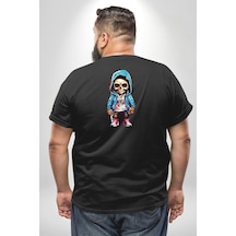 Angemiel Hiphop Kurukafa Hoodie Büyük Beden Siyah Tişört Kadın Erkek Ünisex Sırt Baskılı Siyah
