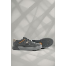 Rakerplus Gri Hakiki Deri Bağcıklı Gri Tabanlı Çocuk Sneaker Ayakkabı Gri