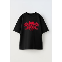 Thewert Unisex Cehennemden Asla Kacma Tasarım Baskılı Pamuk Sıyah Oversize T-shirt Siyah