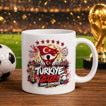 Bk Gift Türkiye Taraftar Temalı Dünya Futbol Kupası Tasarımlı Beyaz Kupa Bardak-4 Tek Yürek Milli Takım Ruhu