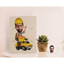 Kişiye Özel Erkek Yol Mühendisi Karikatürlü Otantik Masaüstü Ahşa