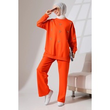 Kadın Turuncu Mevsimlik Penye Alt Üst Spor Ve Rahat Tesettür Takım Turuncu
