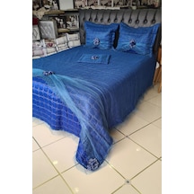 Elegant Çift Kişilik Yatak Örtüsü Takımı Lacivert Lacivert