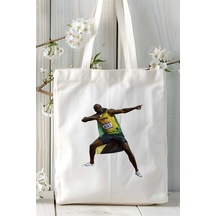 Art Hediye Usain Bolt Baskılı Bez Çanta Kişiye Özel Model 3 Çok Renkli