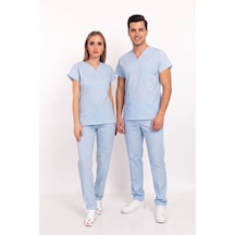 Unisex Soft Likra Bebe Mavi Hemşire Ve Doktor Üniforması Cerrahi Takım Scrubs Bebe Mavi Bebe Mavi