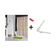 Zethome Banyo Perdesi 6710 1x180x200, Perde Borusu Askı Aparatı Köşe Boru Beyaz Hediyeli, Duş Perdesi Seti Çok Renkli