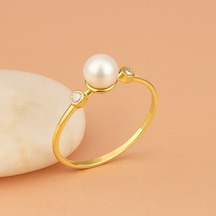 14k Solid Gold Tektaş İnci Yüzük 14 Ayar Altın