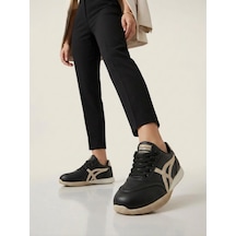 Potinonline 5850 Kadın Yanı Çizgili Comfort Sneaker Ayakkabı Siyah