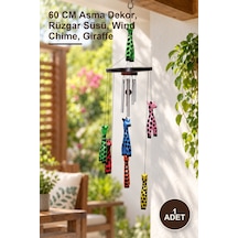 1 Adet Ahşap Zürafalı Rüzgar Çanı 60 Cm Asma Dekor, Rüzgar Süsü, Wind Chime, Giraffe