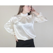 Mois Atelier Beyaz Saten Bluz, Tasarım, Hediye, Büyük Beden, Tesettür