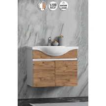 Yıldız 55 Cm Beyaz-atlantik Çam Mdf Seramik Lavabolu Asma Banyo Alt Dolabı Beyaz - Atlantik Çam