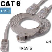 Irenis CAT6 Kablo Yassı Ethernet Network Lan Ağ İnternet Kablosu 15 M Gri
