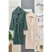 Doğa Serisi Aile Bornoz Seti 2li Set Yeşil-bej Yeşil - Bej