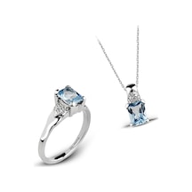 Kuyumcudukkani Baget Kesim Zirkon Taşlı Tektaş Yüzük Kolye Seti-24113-w-blu 18 Beyaz