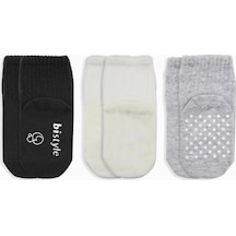 Bistyle Basic Kaymaz Penye Soket Çorap 3'lü Bs10107 Siyah Ekru Gri Siyah Ekru Gri Siyah - Ekru - Gri