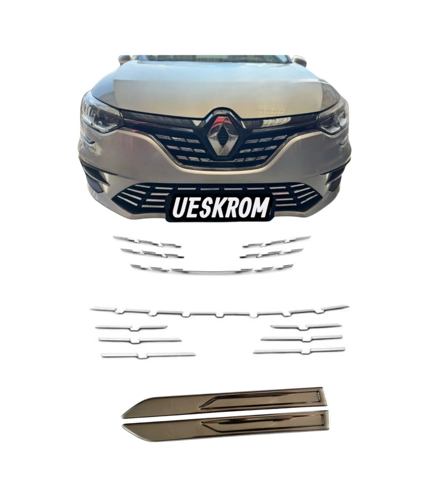 Ueskrom Renault Megane 4 Krom Ön Panjur - Ön Tampon Ve Çamurluk Krom Seti 15 Parça 2020 Üzeri Yeni Kasa