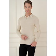 Tr 878 Triko Slim Fit Bej Basic Bej