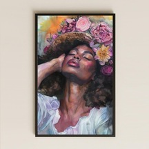 Afro Stil Çiçekli Kadın Portre Özel Kesim Dekoratif Pvc Tablo