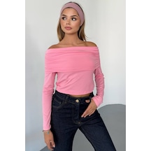 Kechi Woman Dalgıç Kumaş Madonna Yaka Pembe Bluz