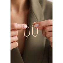 Sembol Gold Hexagon Halka Küpe 14 Ayar İtaly T13672