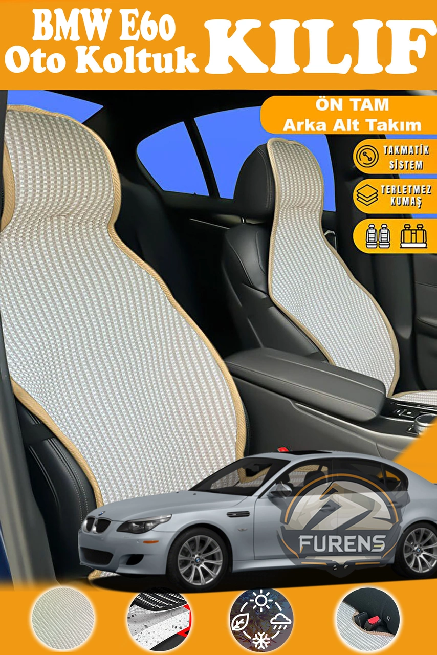 Bmw E60 Uyumlu Bej Prestij Serisi Dokuma Kumaş Oto Koltuk Kılıfı Ön Tam Arka Alt
