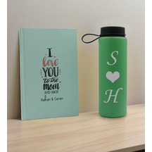 Bk Gift Sevgiliye Özel İsimli Su Yeşili Defter Ve Yeşil Cam Matara Hediye Seti-7, Sevgiliye Hediye, Sevgililer Günü, Yeni İş Hediyesi