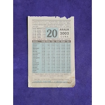 20 Aralık 2002 Takvim Yaprağı - Nostalji Koleksiyonluk Takvim Yaprağı