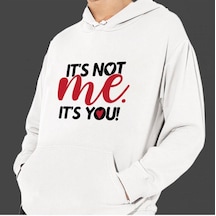 Sevgililer Gününe Özel It's Not Me It's You Temalı Cepli Kapşonlu Sweatshirt Beyaz
