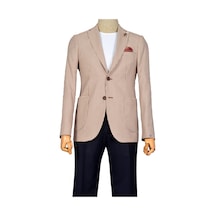 Kare Kazayağı Desen Mono Yaka Çift Düğme Ceket Slim 001