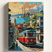 Sayılarla Boyama Tuval Hobi Seti İstanbul Temalı Fırça Ve Boya Dahil Set Çıtalı 50x70 Cm Kendin Yap Sayılarla Tuval Boya Kiti Kasnaklı