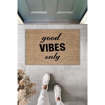Rugmood Modern Dijital Baskı - Good Vıbes Only - Kapı Önü Paspası Kahverengi