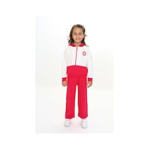 Toontoy Kids Toontoy Kız Çocuk 2'li Takım Baskılı Kapüşonlu Fermuarlı Sweatshirt & Beli Lastikli Bol Paça Eşofman Altı - Renk Bloklu & Nervürlü & 2 İplik Fuşya