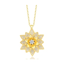 Casera's Gümüş Gold Beyaz Taşlı Lotus Çiçeği Kadın Kolye Csr2180969 Gümüş