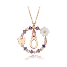 Mia vento Manolya Çiçeği Düşler Işıltısı Ö Harfi Rose Renk Gümüş Harfli Kolye