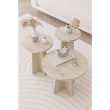 Obi Atölye Traverten Mantar İskandinav Stili Zigon Sehpa 3'lü