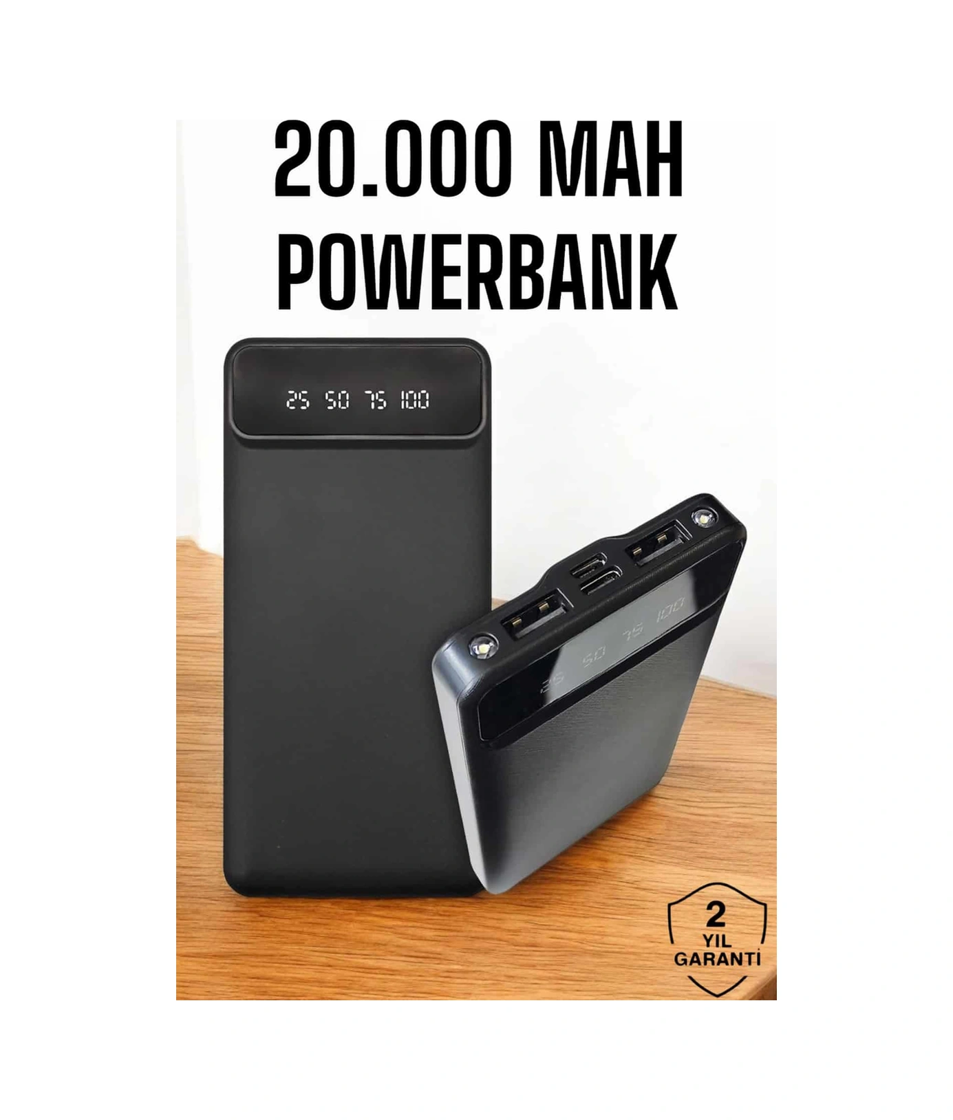 20.000 Mah Led Işıklı Lcd Ekran Usb Girişli Type-c Lightning Powerbank