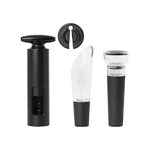 Konesam Siyah Şarap Açıcı Seti: Manuel Açıcı, Köpürtücü, Vakum Tıkaç Ve Folyo Kesici Partiler, Akşam Yemeği İçin Tam Züccaciye Siyah