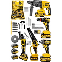 Schatz 21v Darbeli Kömürsüz 5'li Set Kırıcı Delici Hilti - Somun Sıkma Sökme - Testere - Matkap - Vidalama Sarı